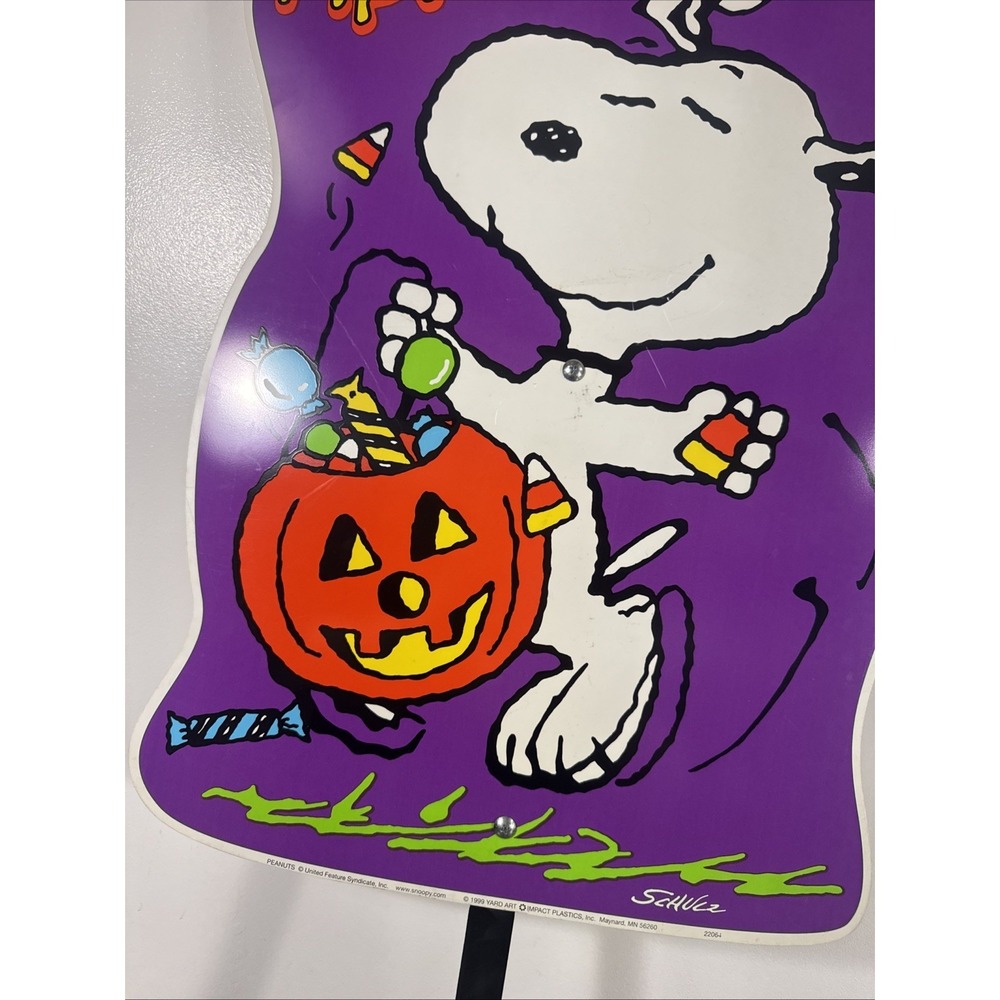 Vintage Peanuts Snoopy Happy Halloween Yard Sign 1999 Impact Plastics 26"x15" - Picture 3 of 8